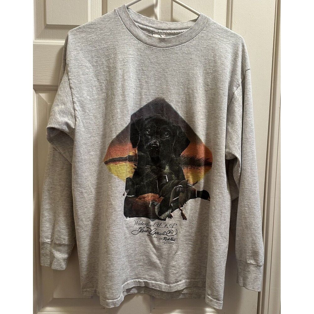 Vintage Waterfowl Adult Gray Duck Hunting Dog Red Tail USA Long Sleeve‎